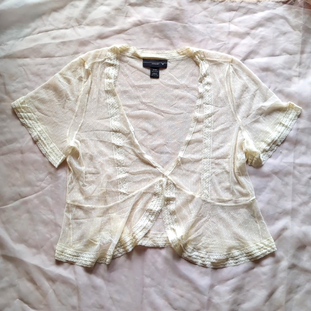 Sheer vintage cream Venezia oversize short sleeve shirt
